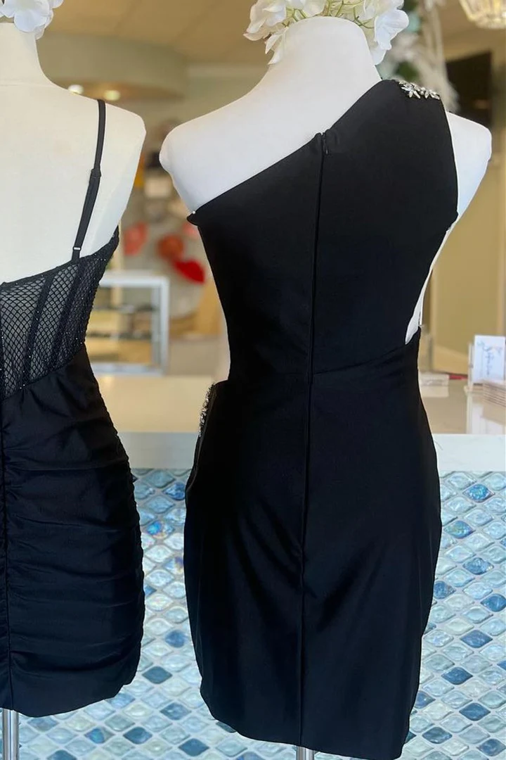 Chic Beaded One Shoulder Tight Mini Homecoming Gown HM152