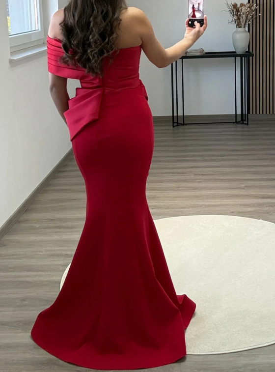 Simple White One Shoulder Mermaid Ruched Satin Prom Dress SP015