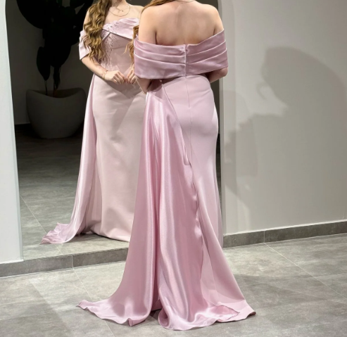 Graceful White Off-Shoulder Crystal Satin Formal Prom Dress with Overskirt SP043