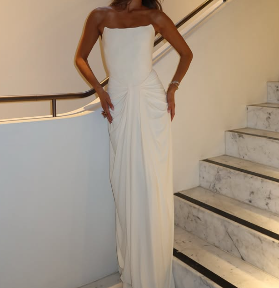 Elegant White Tube Top Sheath Draped Chiffon Formal Gown Prom Dress SP088