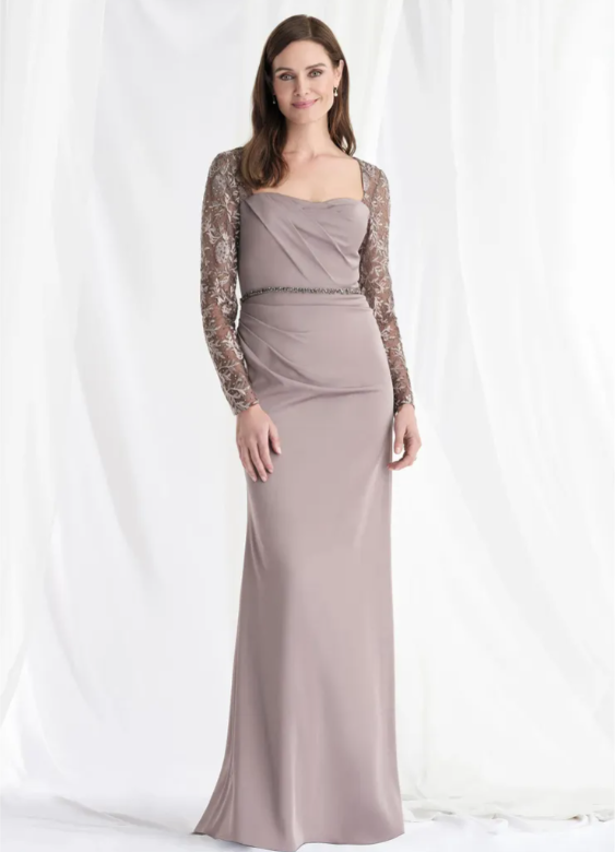 Elegant Beaded Embroidered Gray Long Sleeves Mother of the Bridal Gown MG007