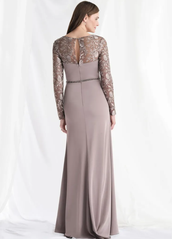 Elegant Beaded Embroidered Gray Long Sleeves Mother of the Bridal Gown MG007