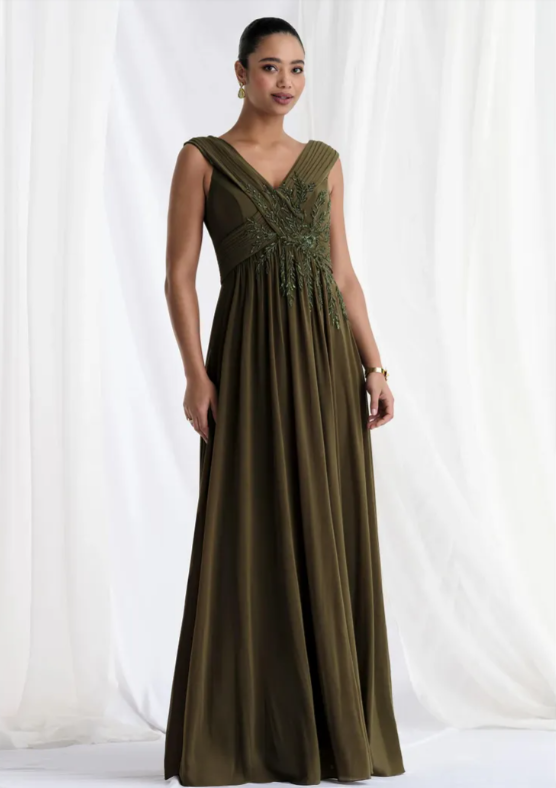 Classic Kelly Beaded Chiffon A-Line V-Neck Mother of the Bridal Gown MG010