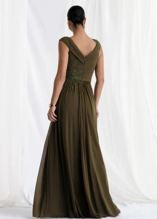 Classic Kelly Beaded Chiffon A-Line V-Neck Mother of the Bridal Gown MG010