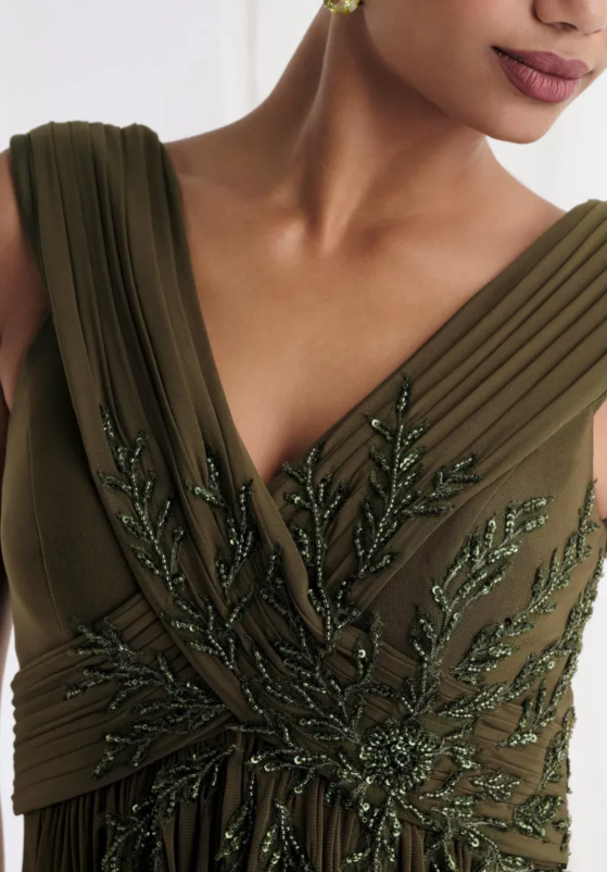 Classic Kelly Beaded Chiffon A-Line V-Neck Mother of the Bridal Gown MG010