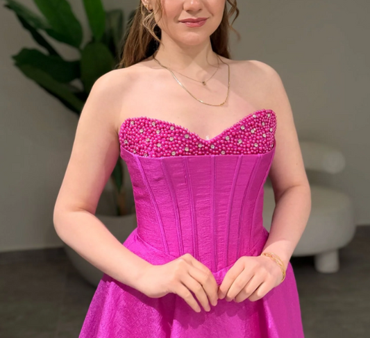 Graceful Pearls Sweetheart Fuchsia A-Line Mini Homecoming Dress HM019