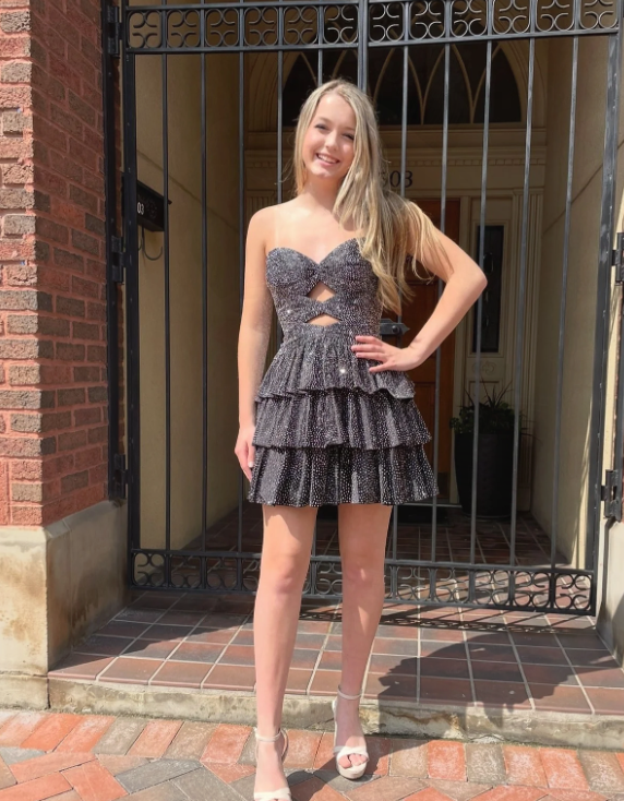 Sparkly Orange Beaded Sweetheart A-Line Tiered Homecoming Dress HM081