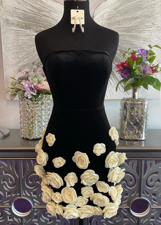 Graceful 3D Floral Black Tube Top Bodycon Homecoming Gown HM092