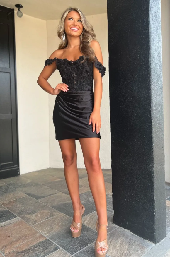 Elegant 3D Beaded Floral Green Off-Shoulder Tight Mini Dress HM106