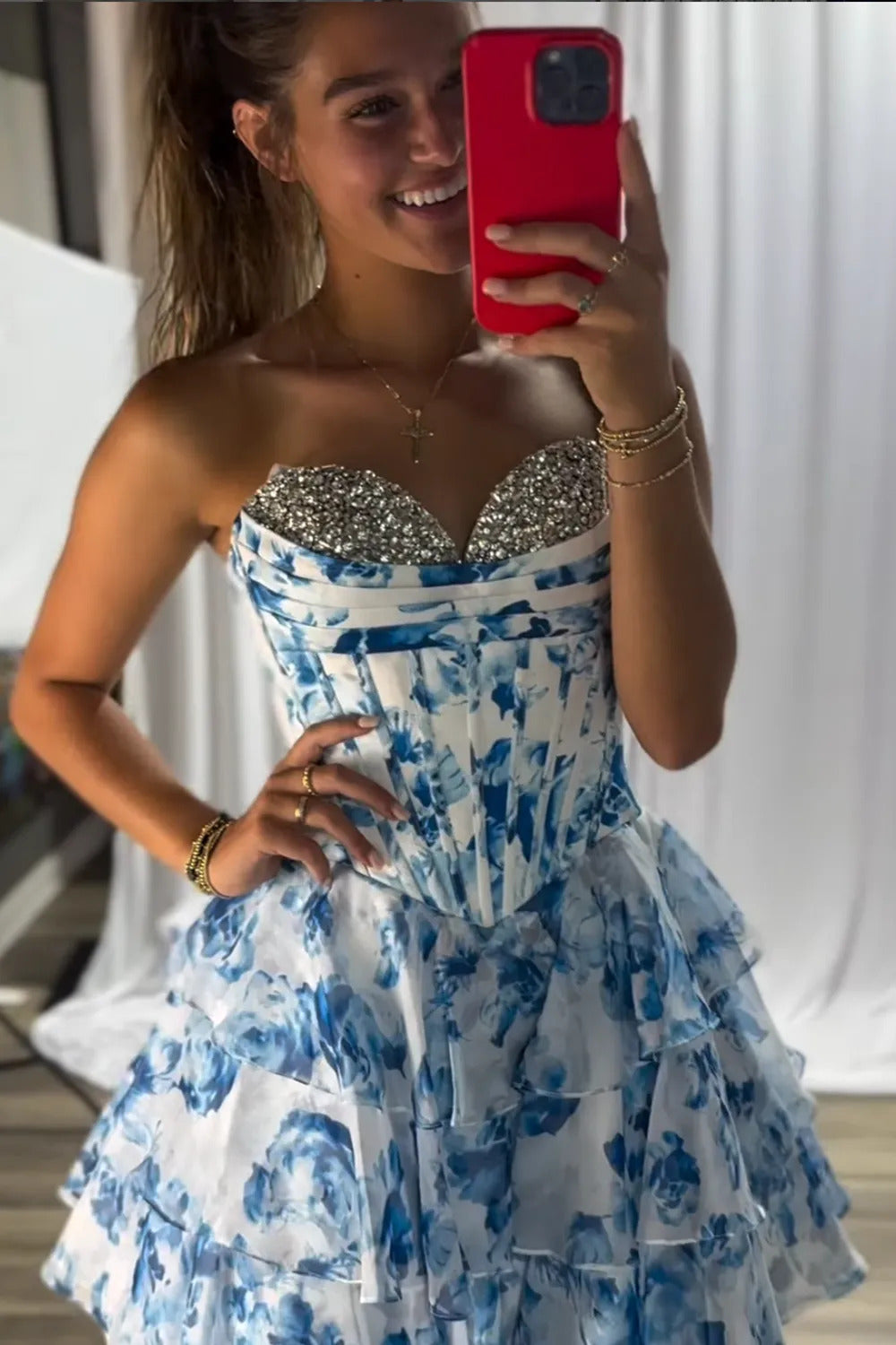 Gorgeous Sequined Sweetheart A-Line Short Party Dress with Printed HM038