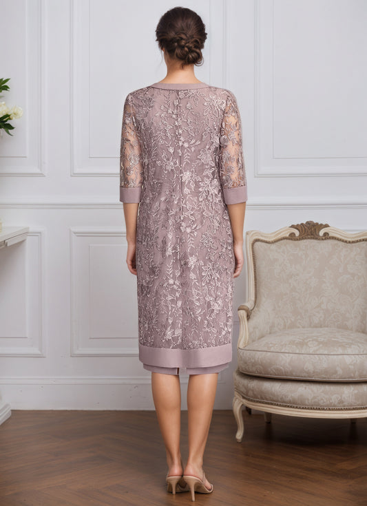 Elegant Dusty Rose Scoop Neck Midi Mother of Groom with Applique Coat MG009