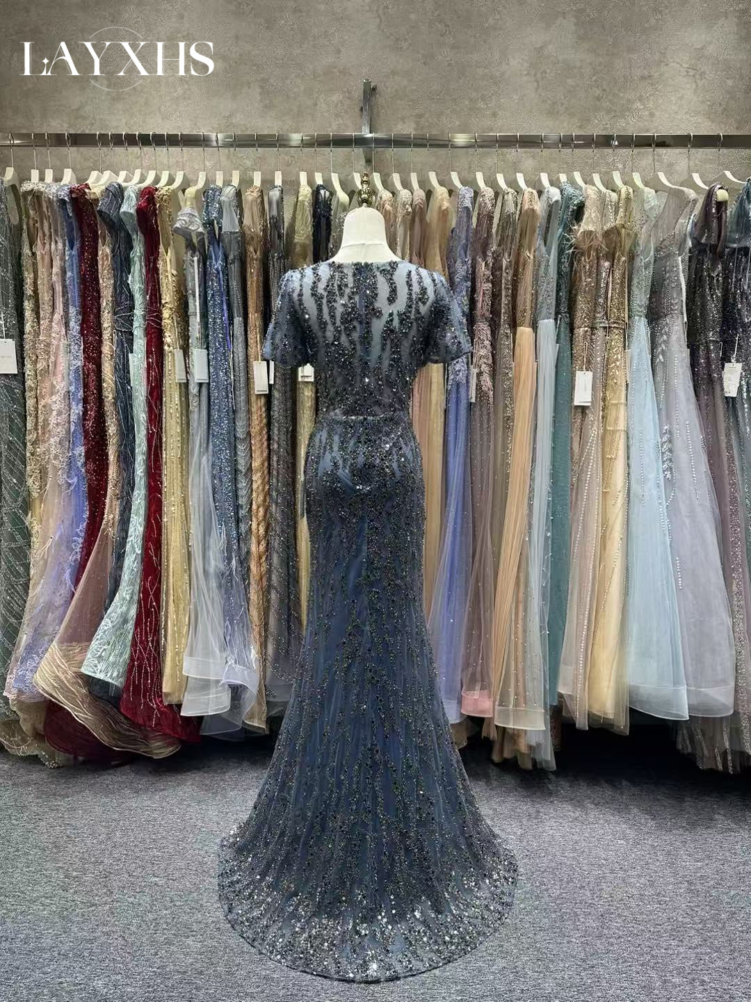 Luxury Purple Beaded Mermaid Evening Party Dress with Slit LP050