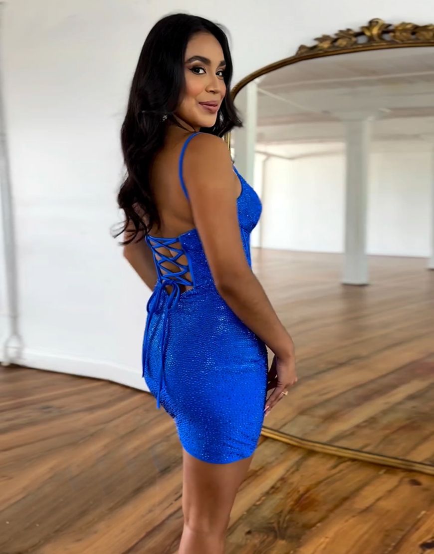 Sparkly Royal Blue Lace Up Back Tight Homecoming Party Dress HM049