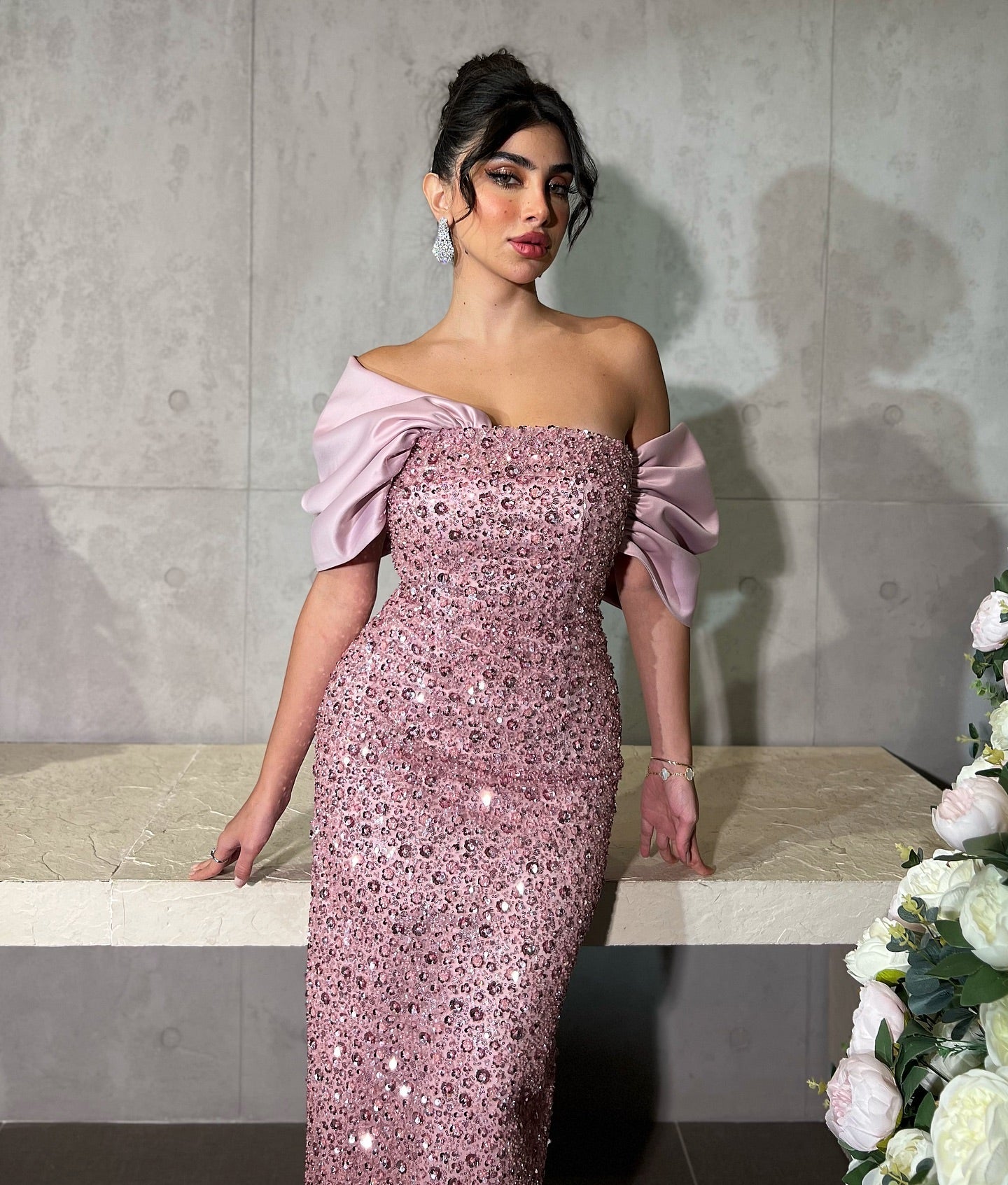 Elegant Beaded Navy Blue Strapless Sequined Arabic Evening Dress AE004