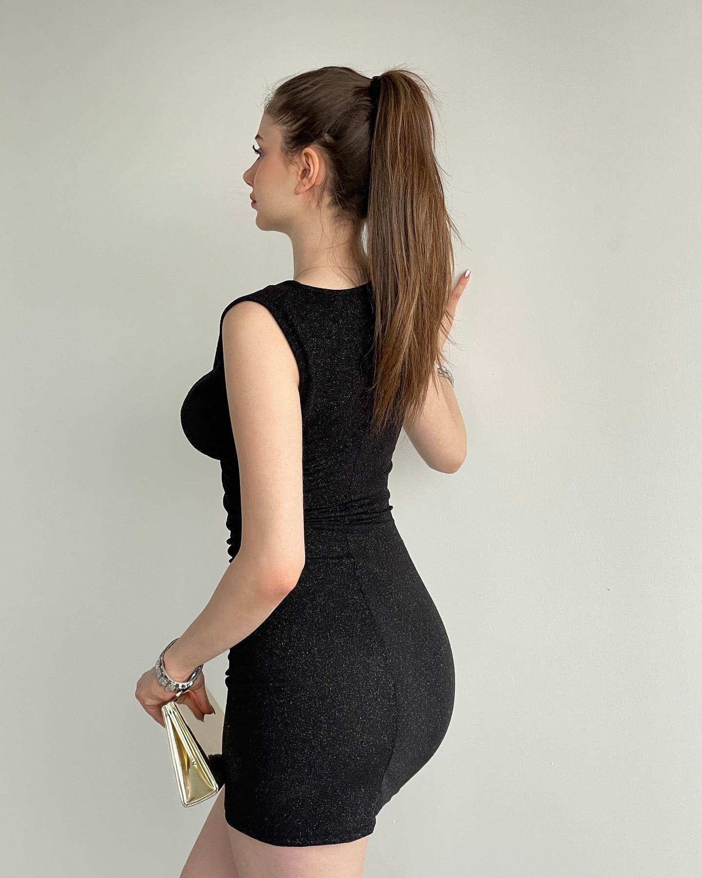 Asymmetrical Neck Burgundy Giltter Mini Hip Dress Party Gown HM025