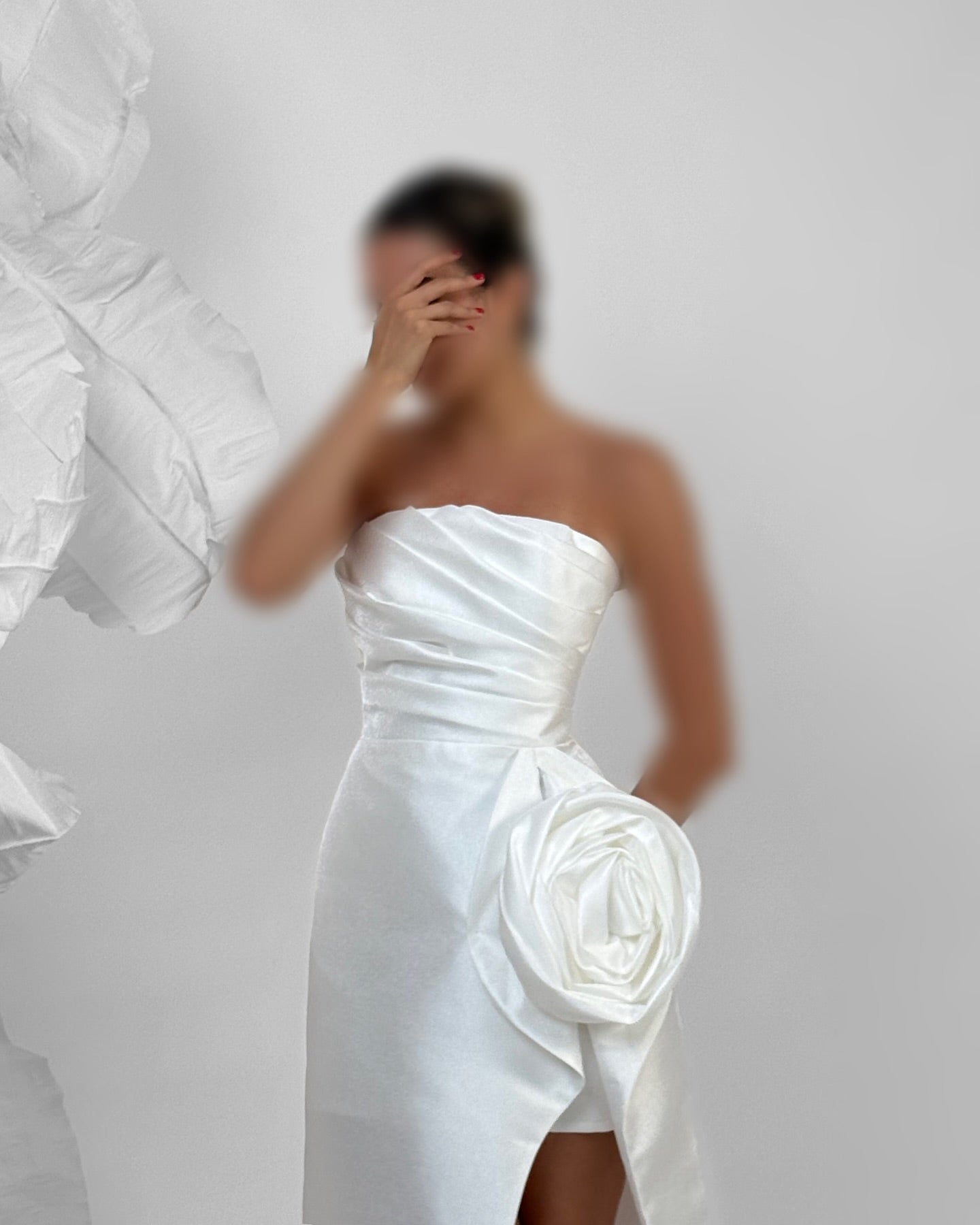 Classic 3D Floral Red Strapless Sheath Satin Prom Formal Gown with Slit SP081