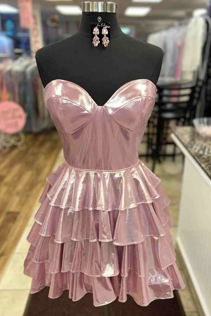 Elegant Gold Sweetheart A-Line Metallic Homecoming Gown HM115