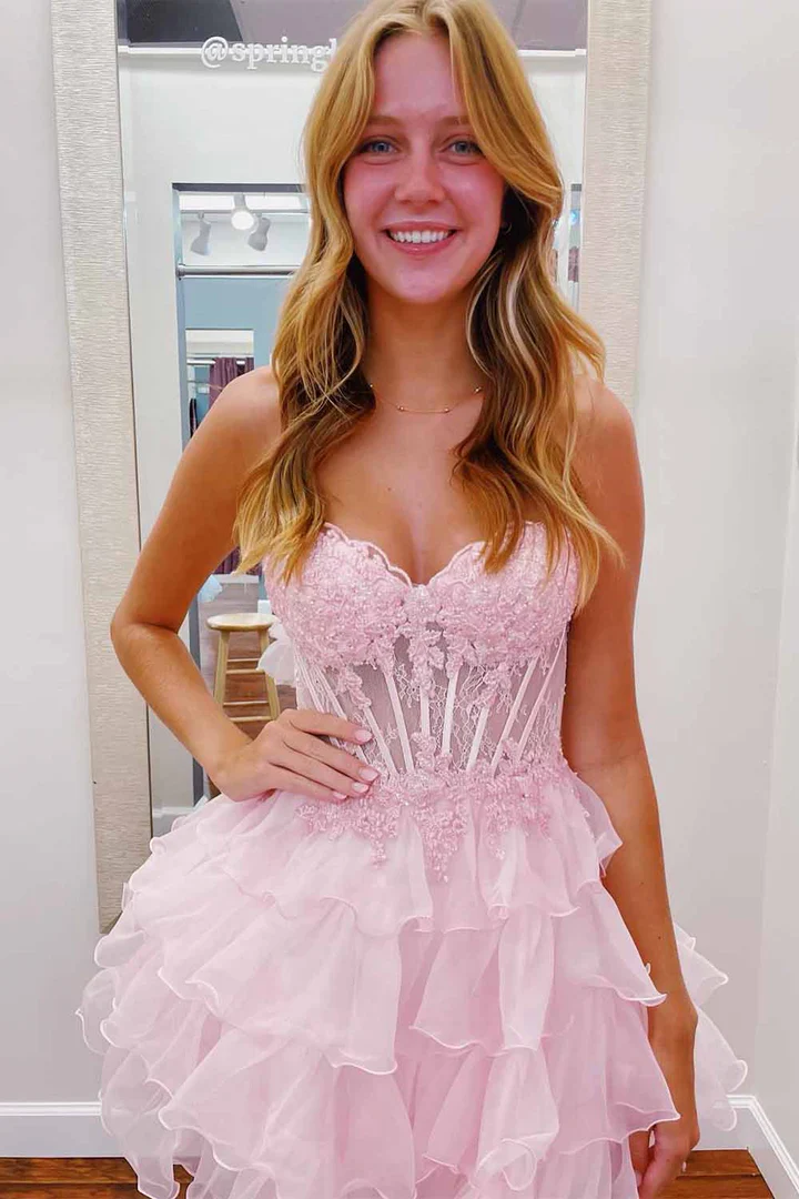 Graceful Sweetheart A-Line Lace Mini Homecoming Gown HM136