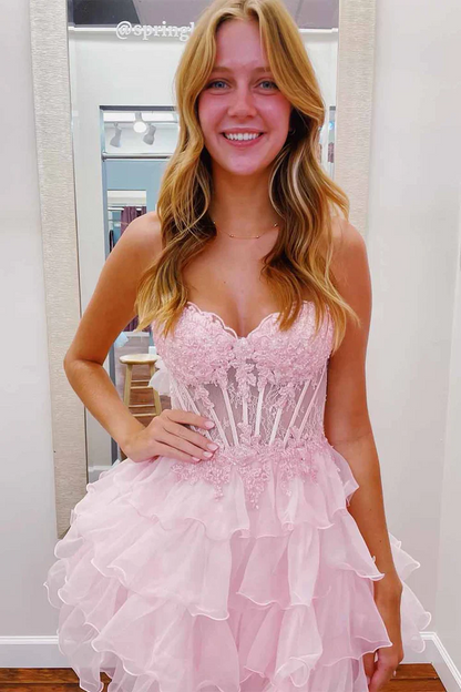 Graceful Sweetheart A-Line Lace Mini Homecoming Gown HM136