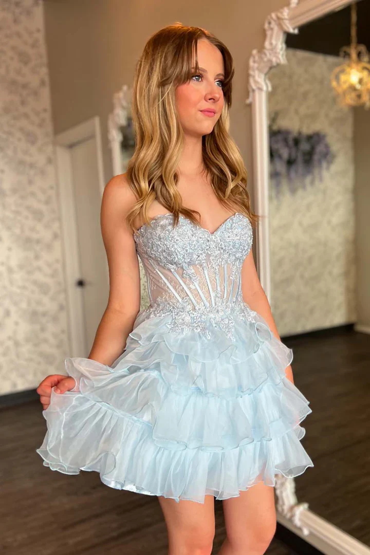 Graceful Sweetheart A-Line Lace Mini Homecoming Gown HM136