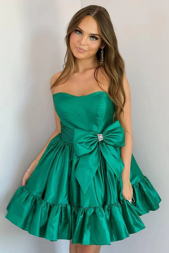 A-Line Tube Top Satin Short Homecoming Dress HM133