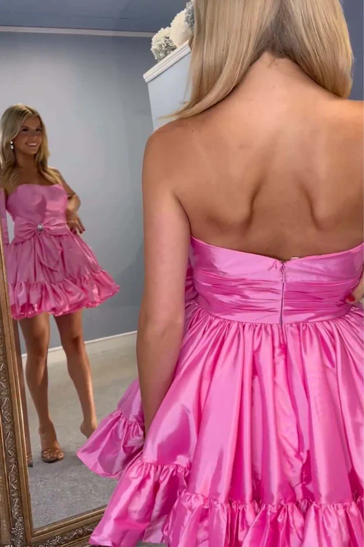 A-Line Tube Top Satin Short Homecoming Dress HM133