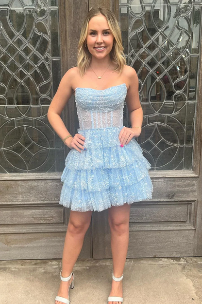 Tulle A-Line Strapless Short Homecoming Dress HM132