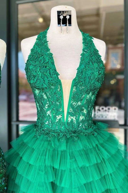 Elegant Halter V-Neck A-Line Short Homecoming Gown HM137