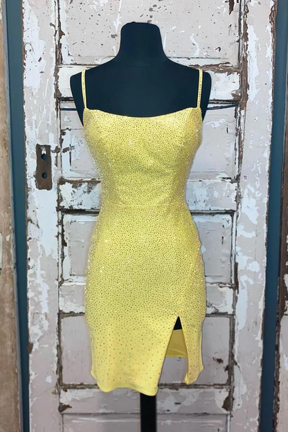 Sparkly Beaded paghetti Straps Tight Mini Homecoming Dress HM142