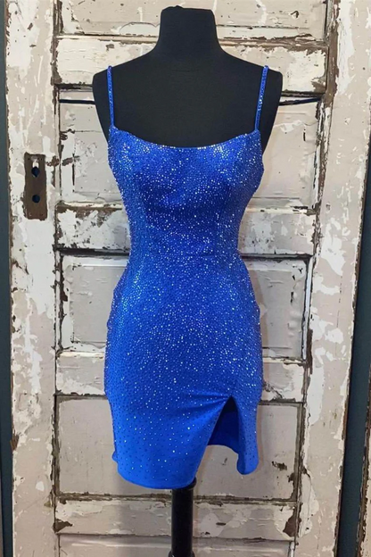 Sparkly Beaded paghetti Straps Tight Mini Homecoming Dress HM142