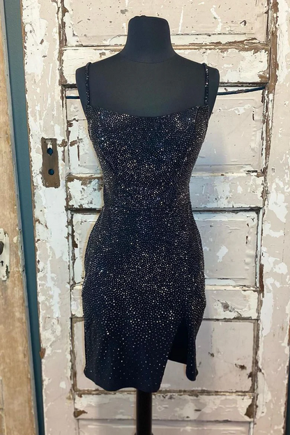 Sparkly Beaded paghetti Straps Tight Mini Homecoming Dress HM142