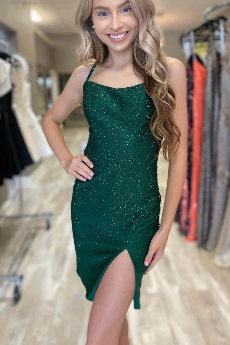 Sparkly Beaded paghetti Straps Tight Mini Homecoming Dress HM142