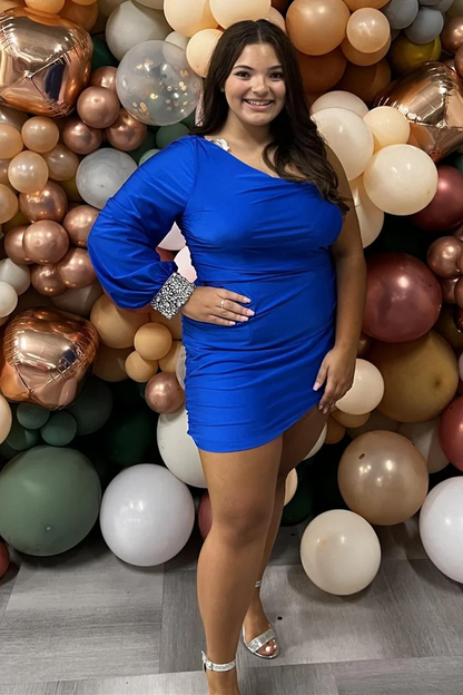 Elegant One Shoulder Tight Mini Homecoming Gown with Sleeve HM145