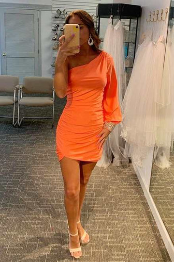 Elegant One Shoulder Tight Mini Homecoming Gown with Sleeve HM145