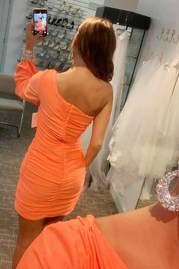 Elegant One Shoulder Tight Mini Homecoming Gown with Sleeve HM145