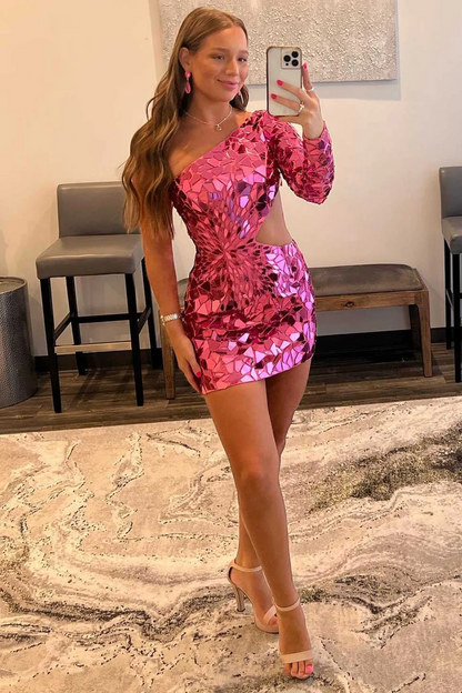 Sparkly One Shoulder Tight Mini Homecoming Gown HM147