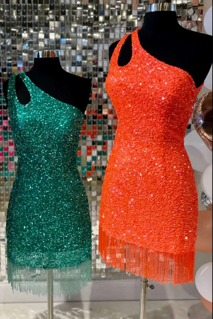 Luxury One Shoulder Sequin Bodycon Mini Homecoming Gown HM148