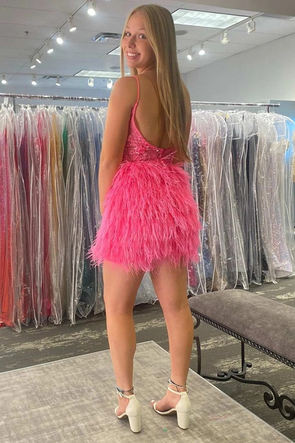 Elegant V-Neck Spaghetti Straps Mini Homecoming Gown HM149