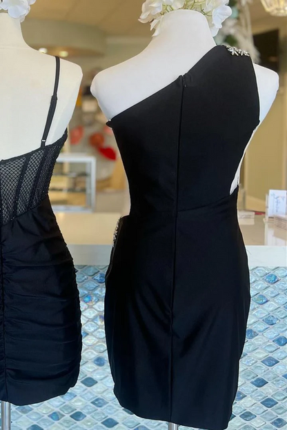 Chic Beaded One Shoulder Tight Mini Homecoming Gown HM152