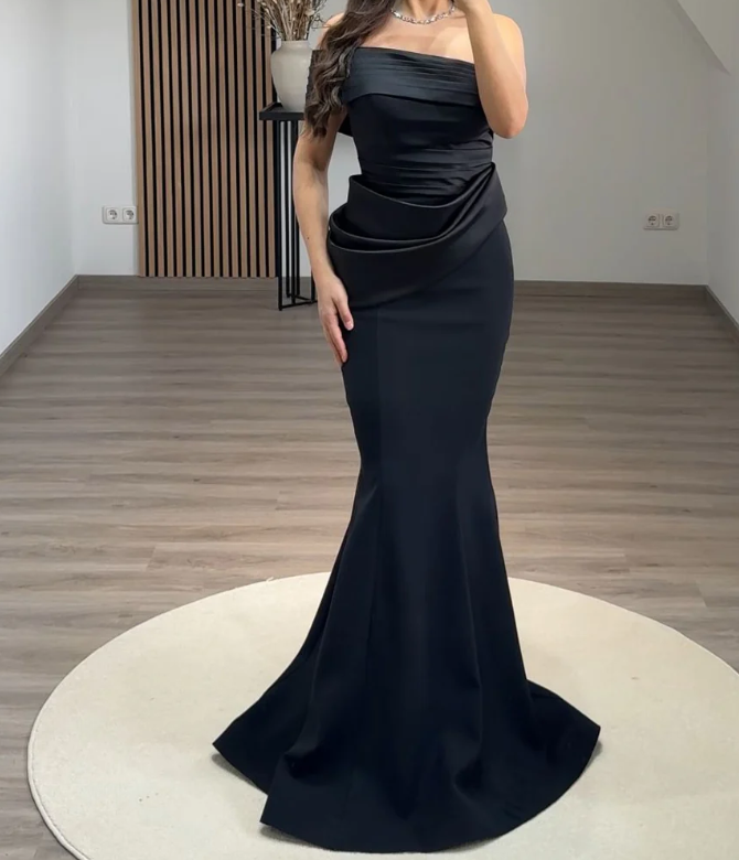 Simple White One Shoulder Mermaid Ruched Satin Prom Dress SP015