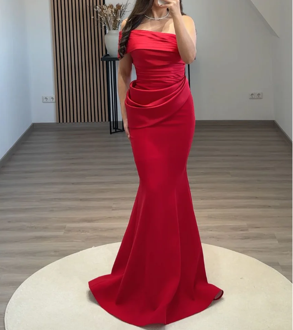 Simple White One Shoulder Mermaid Ruched Satin Prom Dress SP015