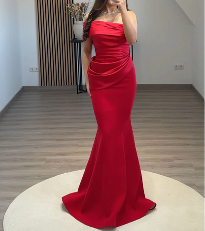 Simple White One Shoulder Mermaid Ruched Satin Prom Dress SP015