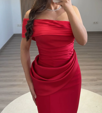 Simple White One Shoulder Mermaid Ruched Satin Prom Dress SP015