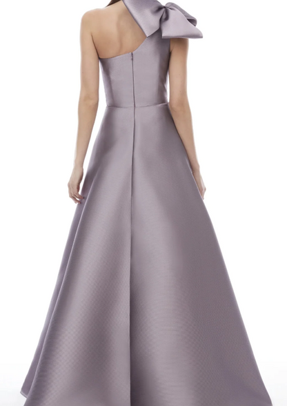 Elegant Lilac One Shoulder Bow Satin Prom Dress with Overskirt SP018