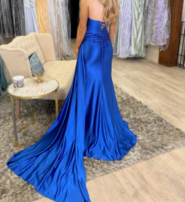 Elegant Fuchsia Sweetheart Sheath Draped Satin Prom Formal Dress SP010