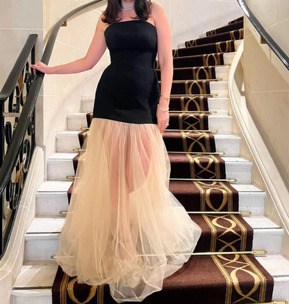 Graceful Splicing Black Tube Top Sleeveless Party Prom Dress SP026