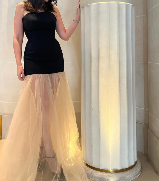 Graceful Splicing Black Tube Top Sleeveless Party Prom Dress SP026