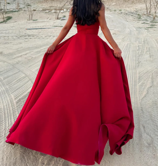 Elegant Red Strapless Sheath Satin Prom Dress Formal Gown with Overskirt SP027