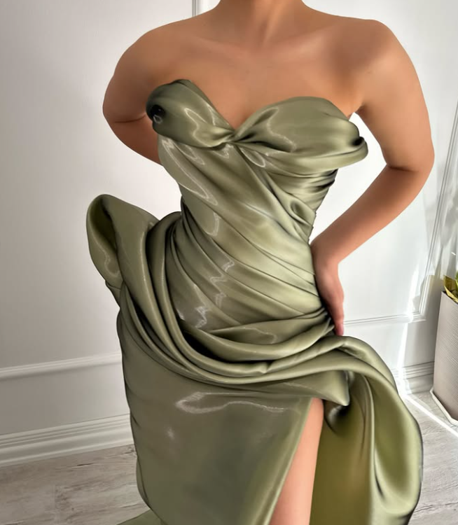Charming Light Green Sweetheart Sheath Pleats Prom Formal Dress with Slit SP060