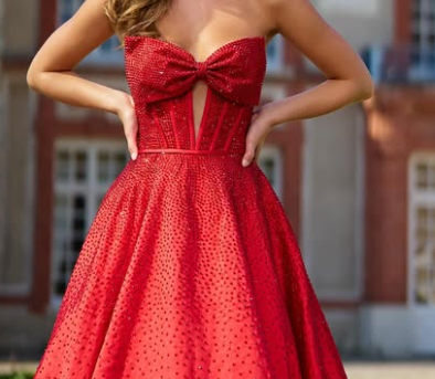 Glamorous Bow Red A-Line Sweetheart Satin Evening Party Dress with Beaded LP022